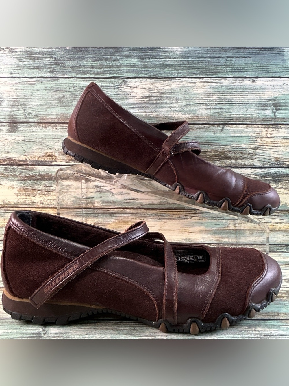 Skechers Mary Janes Shoes Womens Size 8.5M Brown Leather Suede